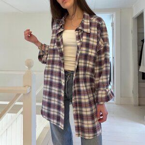 Lee Vintage Y2K Plaid Flannel Button Down Shirt Ivory/Burgundy Size XXXL